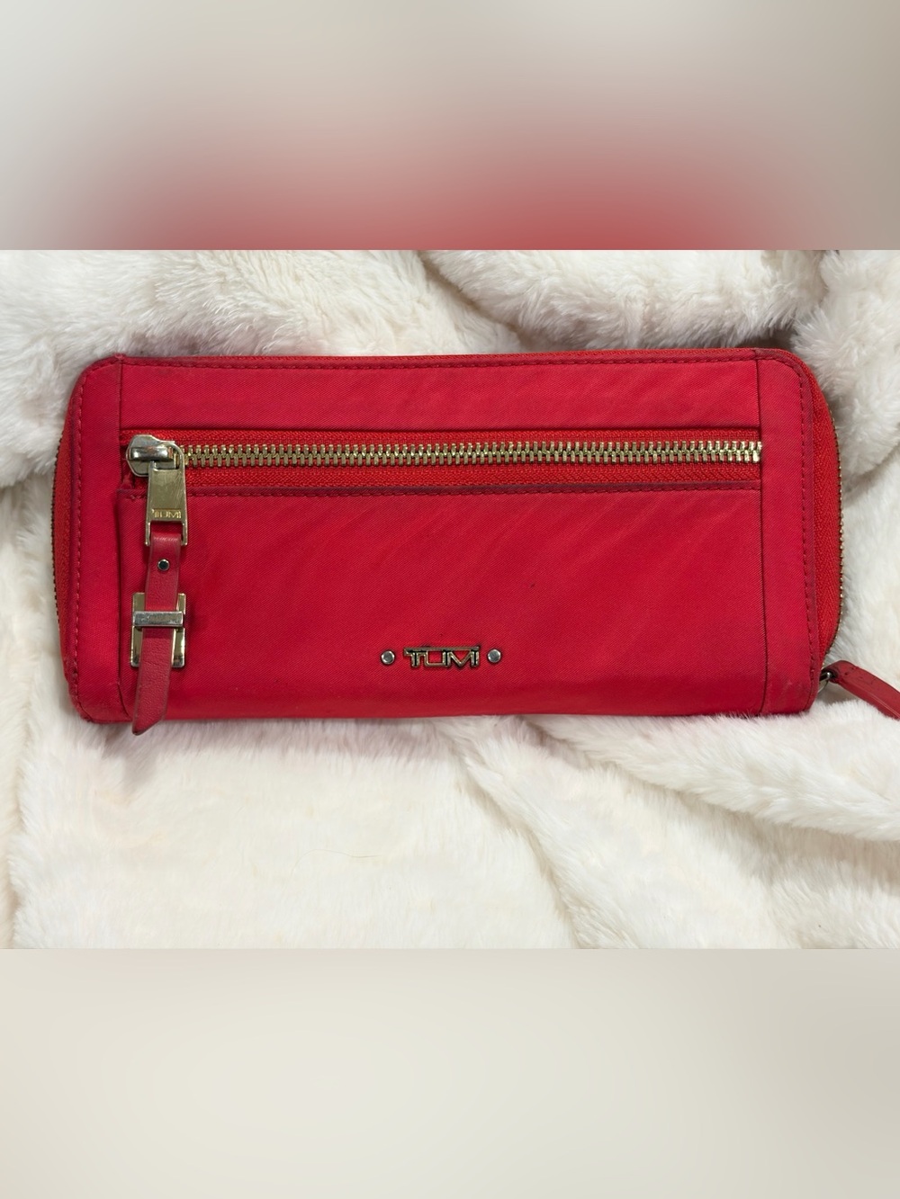 Tumi Red Zip Clutch with Gold-Tone Hardware